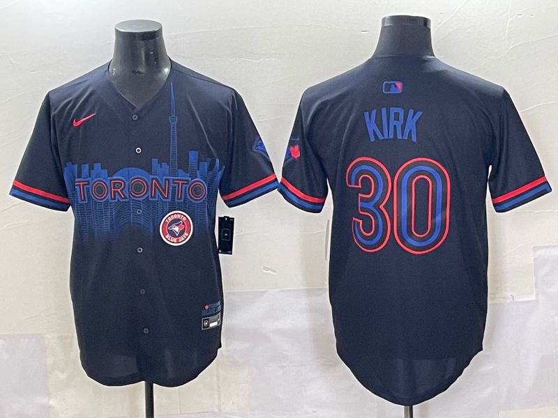 Men 2025 Toronto Blue Jays 30 Kirk Black Joint Name Nike MLB Jersey style 12
